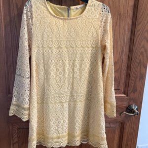 Yellow lace mini dress